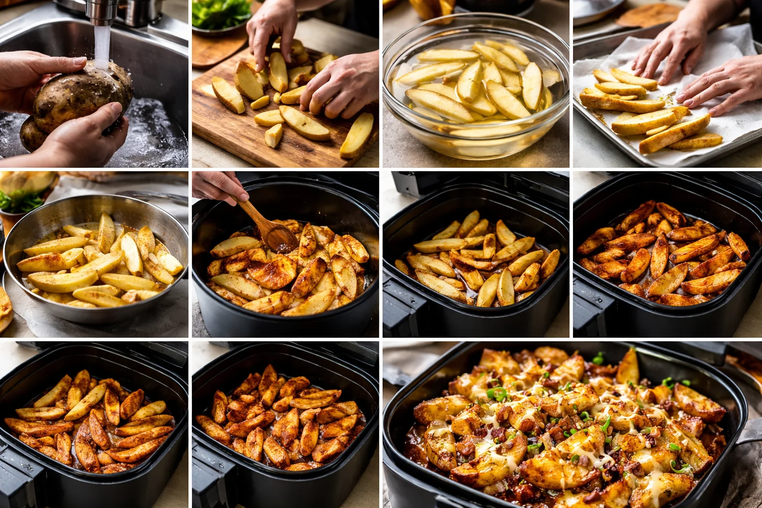 air fryer cheesy potato wedges