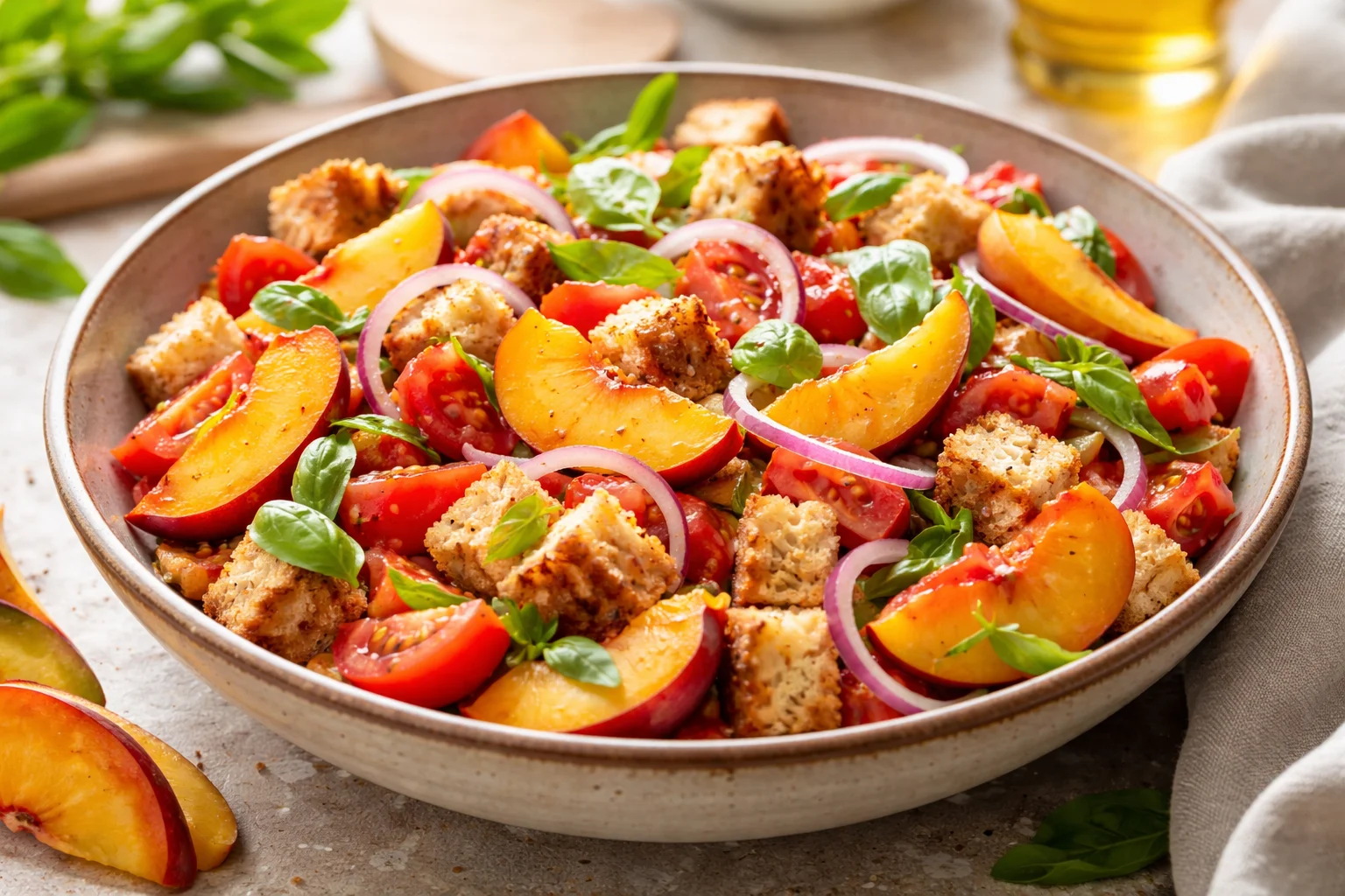 peach panzanella salad