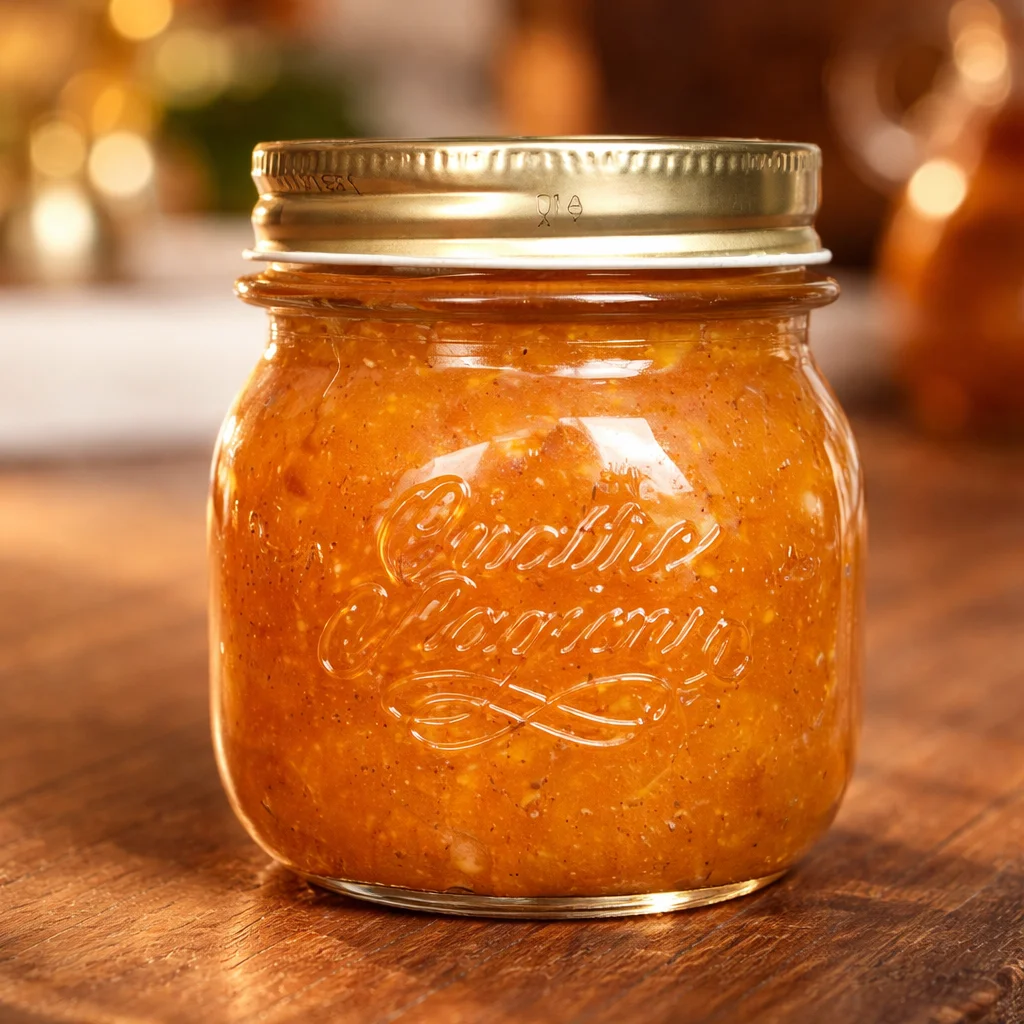 Jars of honey sweetened peach jam with fresh peaches and honey.