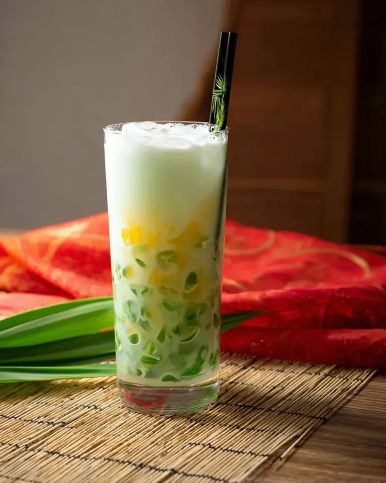 Bubble tea noodles served in coconut milk with toppings, inspired by Lod Chong Singapore.