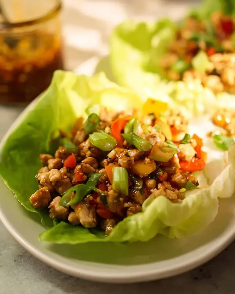 Delicious Chicken Lettuce Wraps filled with savory chicken and veggies