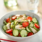 Healthy Chicken Tomato Cucumber Salad with fresh ingredients.