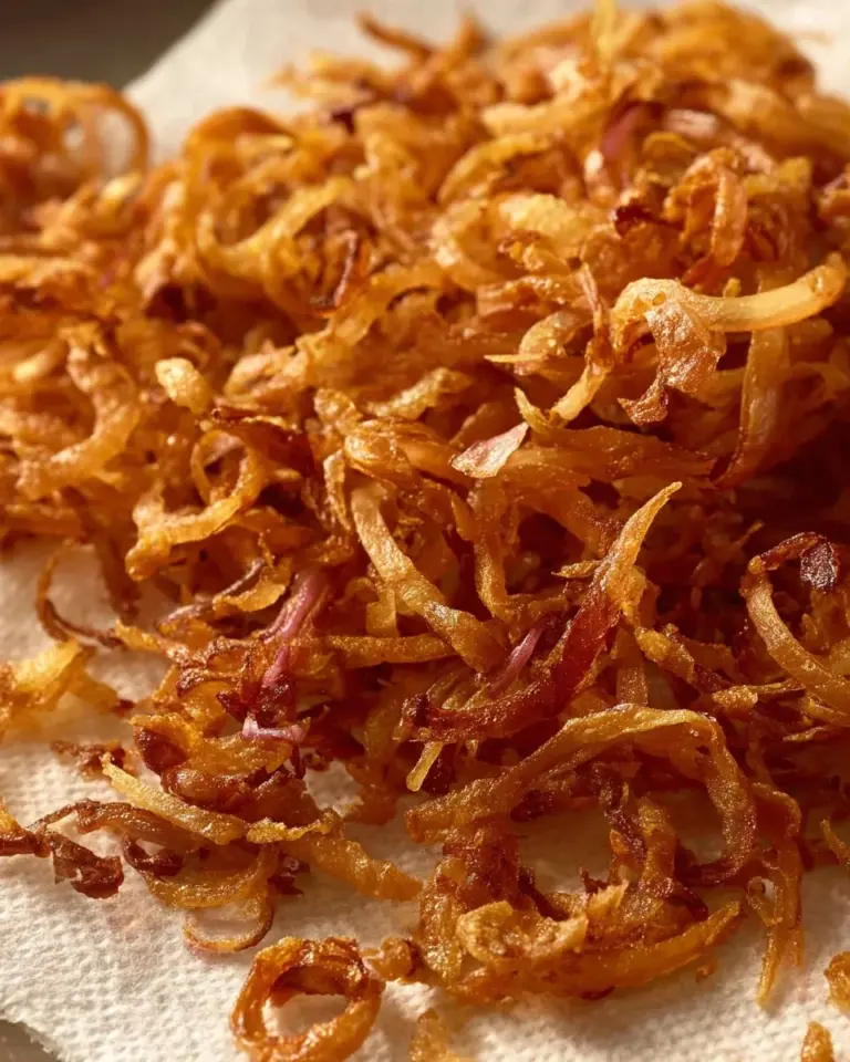 Bowl of crispy fried shallots for garnishing dishes and enhancing flavors.