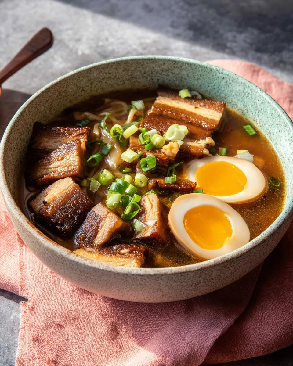 Delicious Five Spice Eggs and Pork Belly Stew dish served in a bowl.