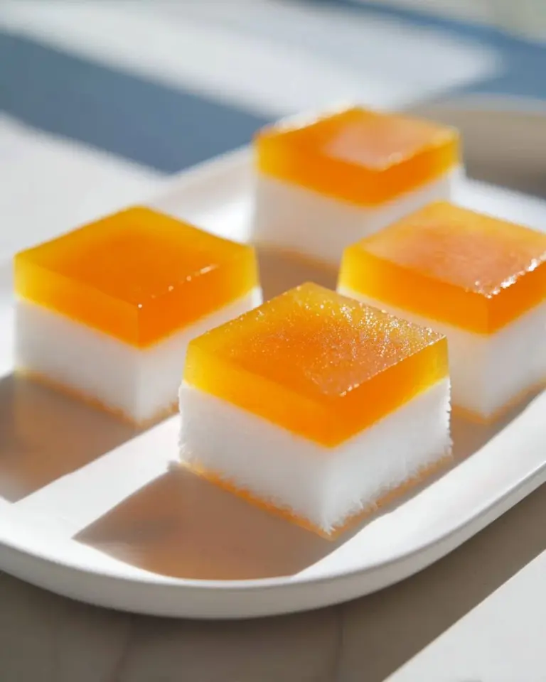 Mango Coconut Agar Agar layered dessert in a glass with vibrant colors.