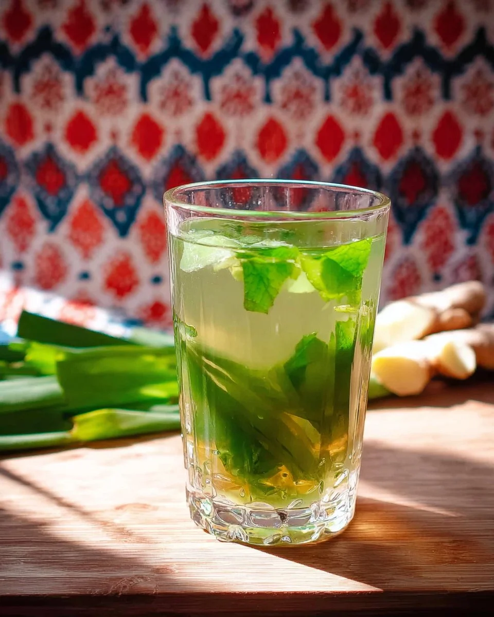 Pandan Lemongrass Jelly served iced tea style in a clear glass