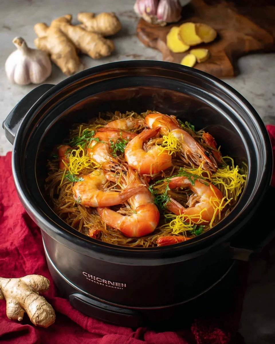 Rice cooker noodles with shrimp and ginger recipe