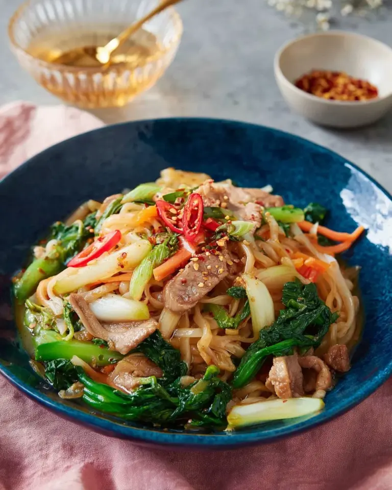 Delicious stir-fried fresh rice noodles topped with rich pork gravy.