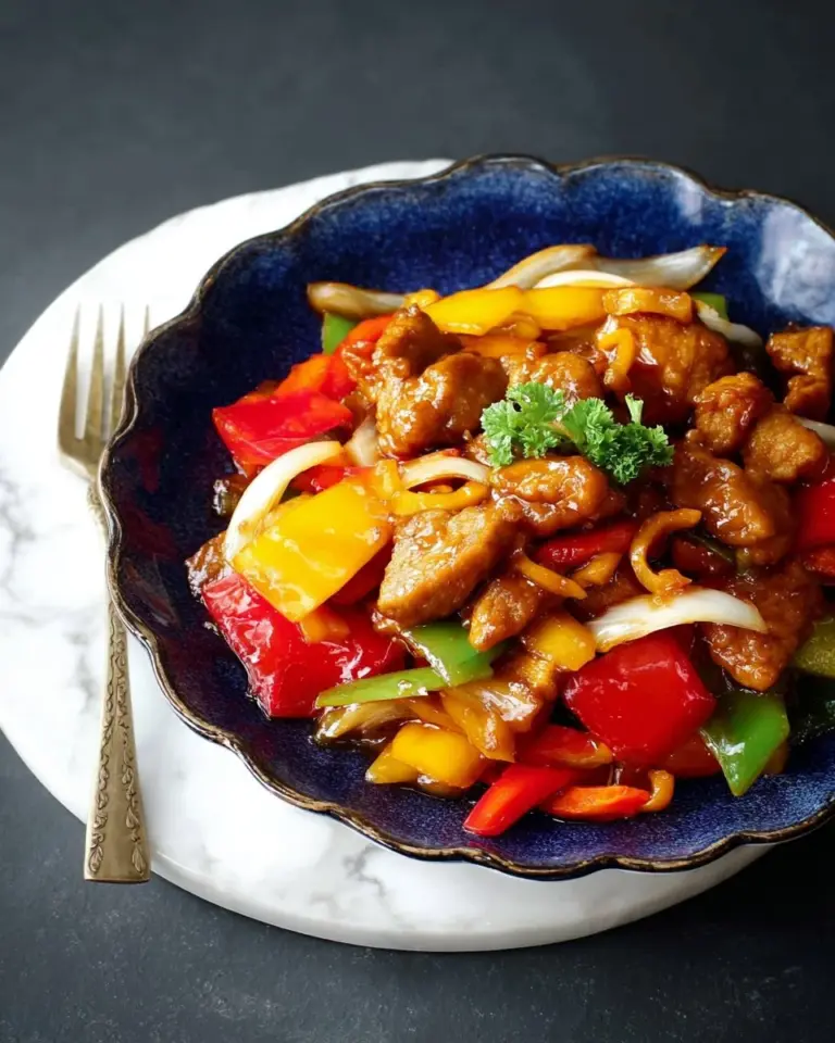 Delicious sweet and sour pork dish, made without frying for a healthier meal