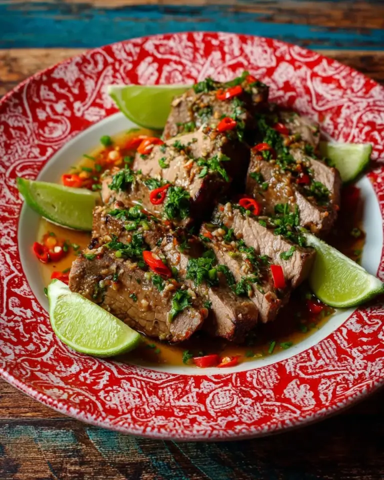Bowl of Thai Spicy Pork Bone Soup (Leng Saeb) with vibrant herbs and spices