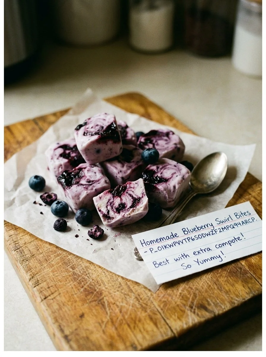 Blueberry swirl yogurt bites, a tasty and healthy snack option.