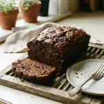 Moist and chocolatey chocolate zucchini bread slices on a plate.