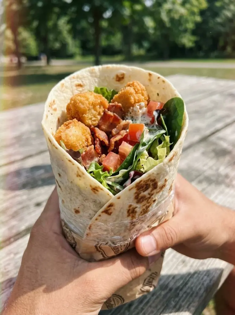 Crispy Chicken Bacon Ranch Wrap with fresh ingredients and crispy chicken