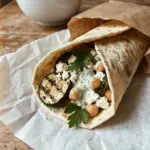 Grilled zucchini wrap with feta and chickpeas served on a plate