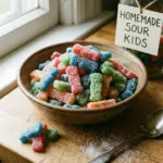 A bowl of colorful homemade Sour Patch Kids candy