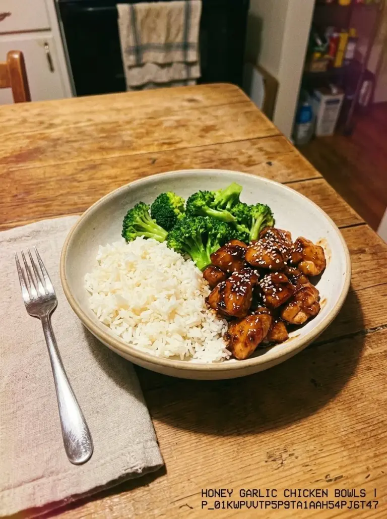 Delicious Honey Garlic Chicken Bowl with fresh vegetables and savory sauce