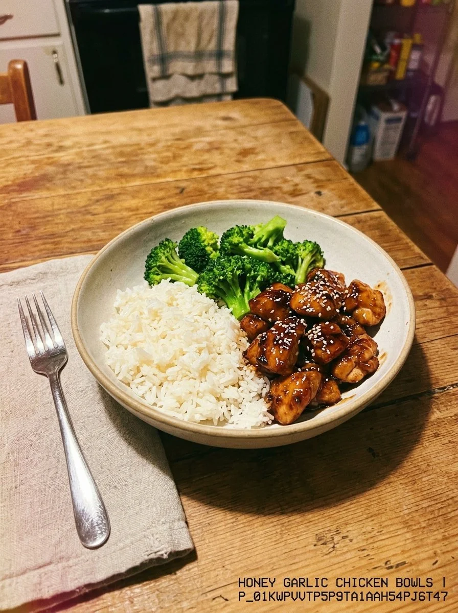 Delicious Honey Garlic Chicken Bowl with fresh vegetables and savory sauce