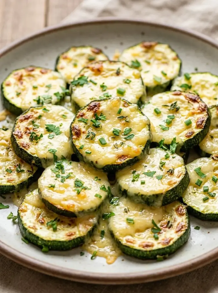 Crunchy garlic parmesan roasted zucchini on a plate