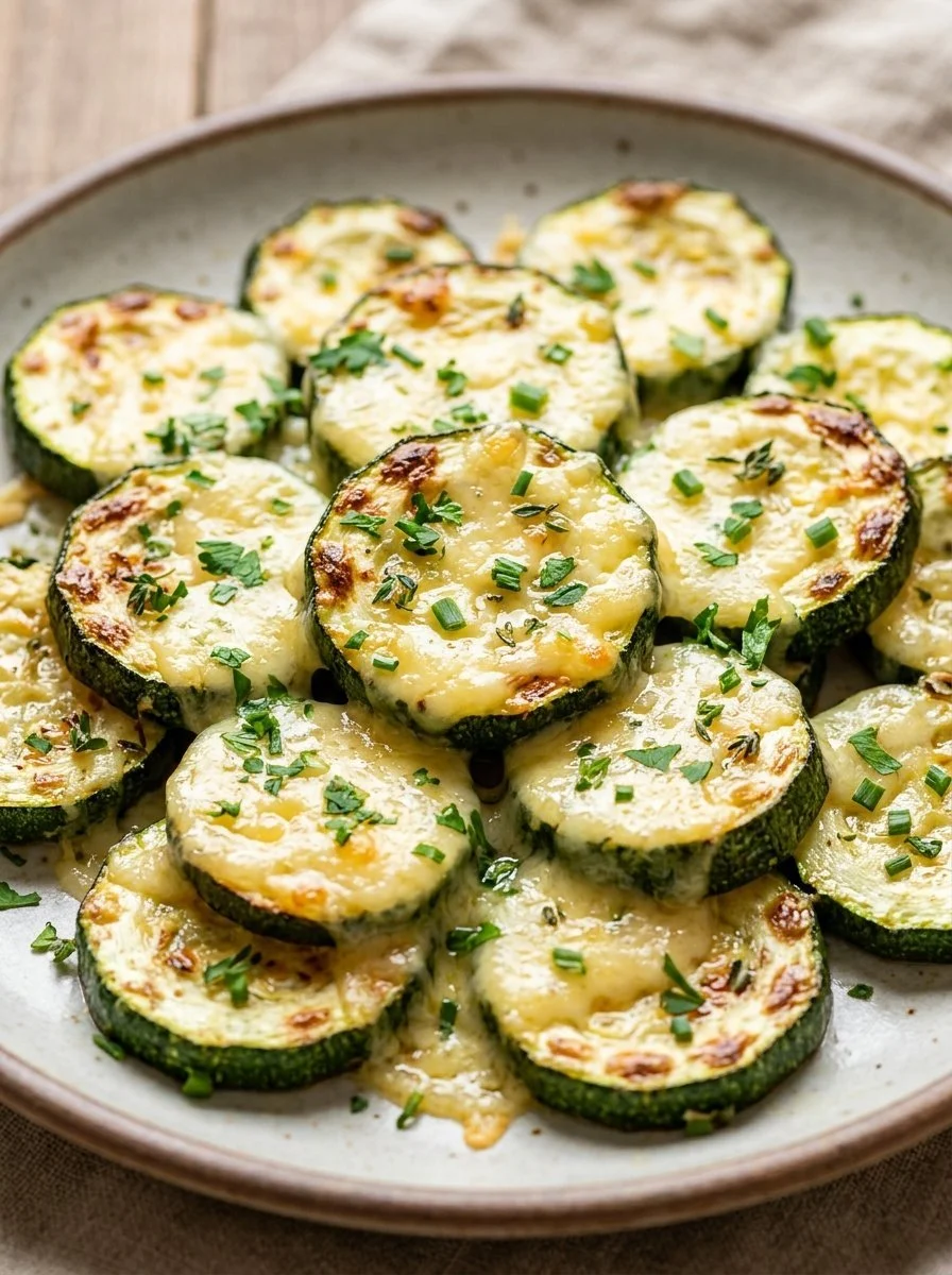 Crunchy garlic parmesan roasted zucchini on a plate