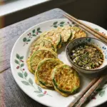 Crispy Korean Zucchini Fritters (Hobak Jeon) served on a plate