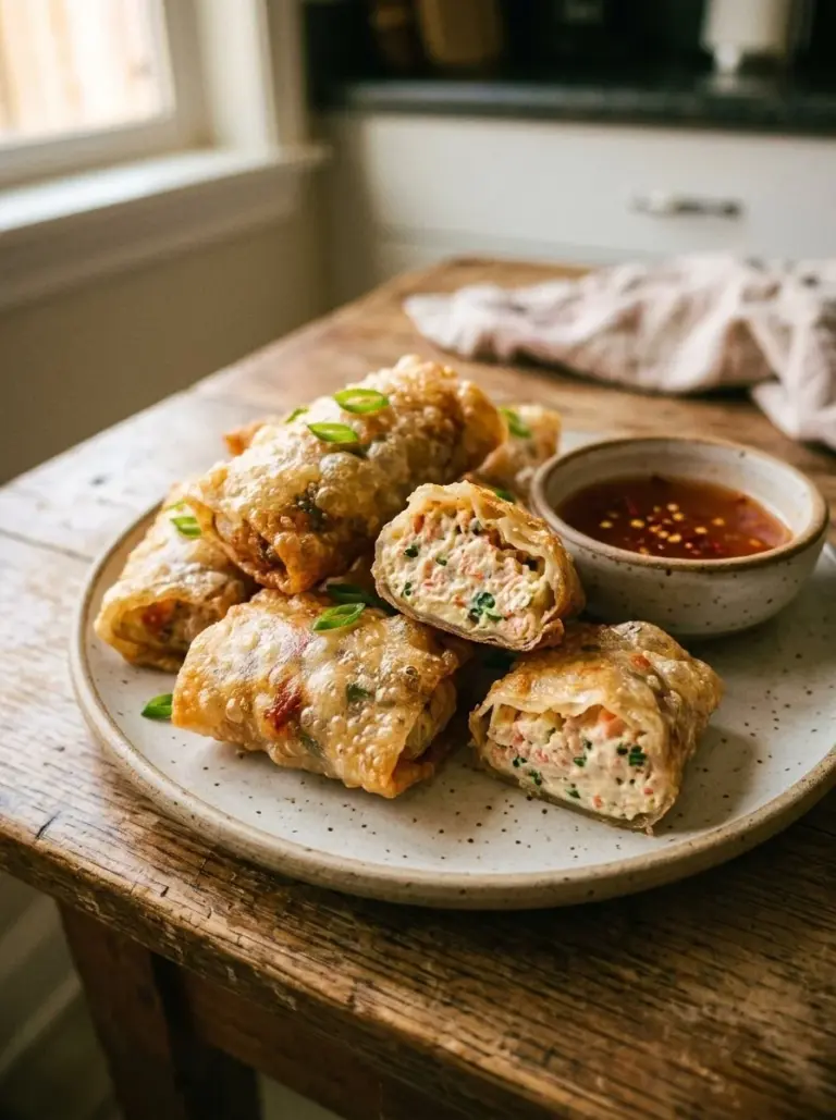 Delicious Rice Paper Crab Rangoons served on a plate